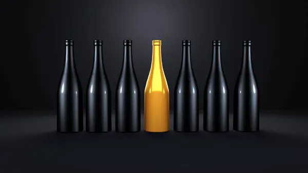 Set of champagne bottles isolated on a black background — ストック写真