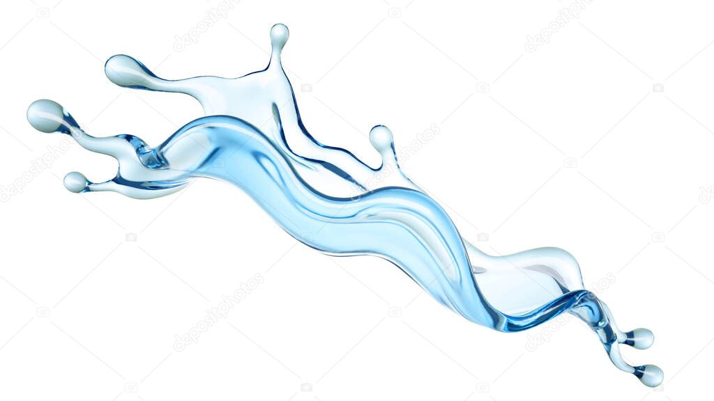 A splash of clear blue water.  3d rendering, 3d illustration.