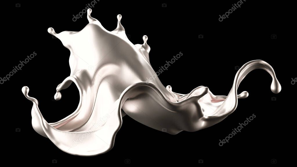 Luxurious splash of silver. 3d rendering, 3d illustration.