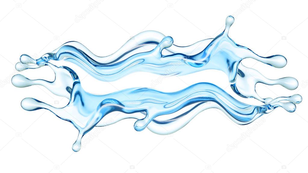 A splash of clear blue water. 3d rendering, 3d illustration.