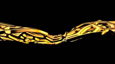 Siyah arkaplandaki soyut altın örgüsü. 3d görüntüleme, 3d illüstrasyon.