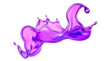 Çok güzel morumsu bir sıvı sıçraması. 3d görüntüleme, 3d illüstrasyon.