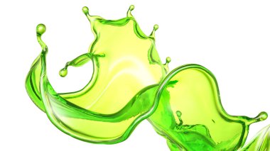 Çok güzel yeşil bir sıvı sıçraması. 3d görüntüleme, 3d illüstrasyon.