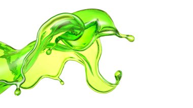 Çok güzel yeşil bir sıvı sıçraması. 3d görüntüleme, 3d illüstrasyon.