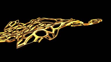 Siyah arkaplandaki soyut altın örgüsü. 3d görüntüleme, 3d illüstrasyon.