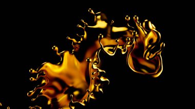 Altın sıçradı. 3d illüstrasyon 3d görüntüleme