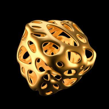 Siyah arka planda soyut altın küp şekli. 3d görüntüleme, 3d illüstrasyon.