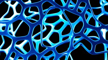 Siyah arka planda soyut mavi metal örgüsü. 3d görüntüleme, 3d illüstrasyon.