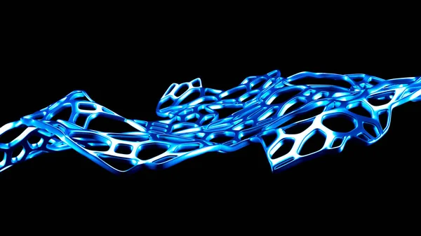 Abstract blue metal mesh on a black background.  3d rendering, 3d illustration.