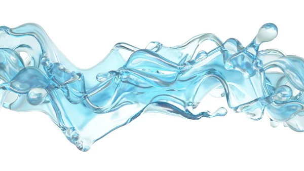 青い水のスプラッシュ 3Dレンダリング 3Dイラスト — ストック写真