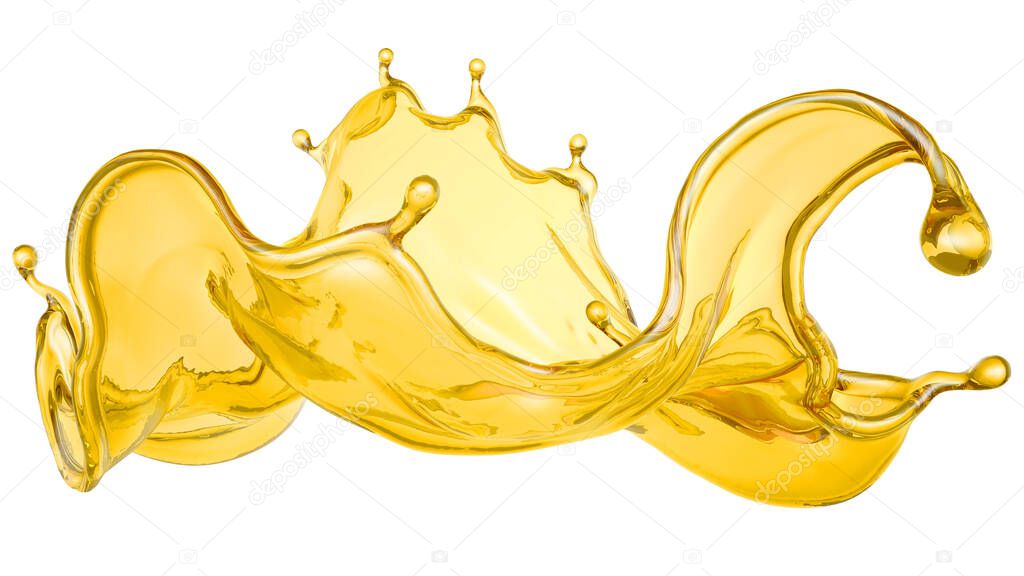 A beautiful yellow splash of oil. 3d rendering, 3d illustration.