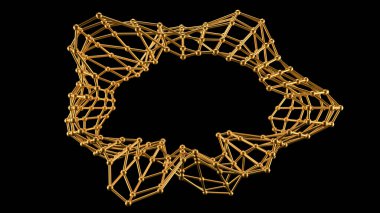 Siyah arkaplandaki soyut altın şekil. - Evet. 3d görüntüleme, 3d illüstrasyon.