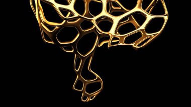 Siyah arkaplandaki soyut altın örgüsü. 3d görüntüleme, 3d illüstrasyon.