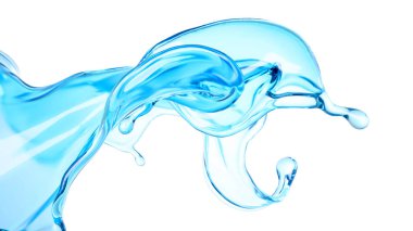 Güzel mavi su sıçraması. 3d görüntüleme, 3d illüstrasyon.