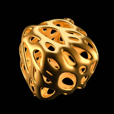 Siyah arka planda soyut altın küp şekli. 3d görüntüleme, 3d illüstrasyon.