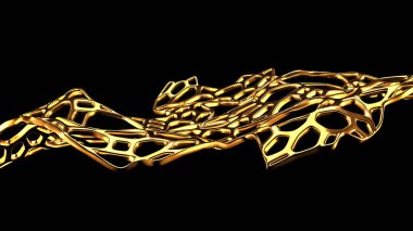 Siyah arkaplandaki soyut altın örgüsü. 3d görüntüleme, 3d illüstrasyon.