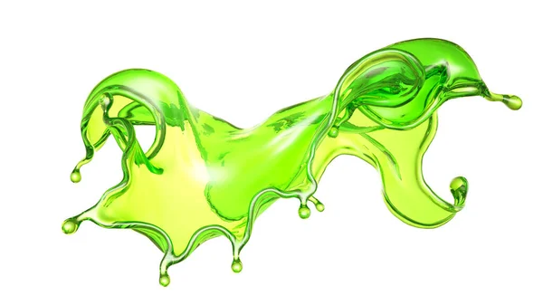 一个美丽的绿色液体飞溅 3D渲染 3D说明 — 图库照片