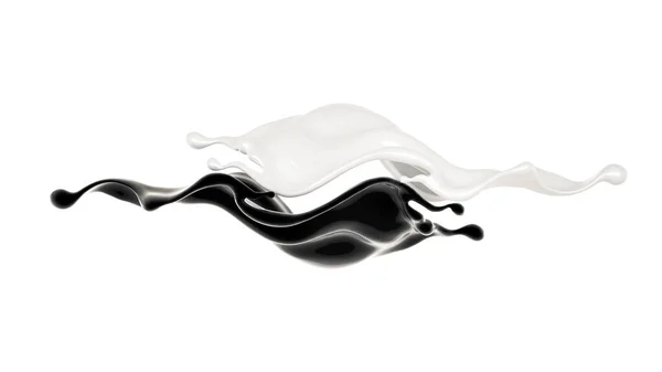 White Black Liquid Splash Rendering Illustration — ストック写真