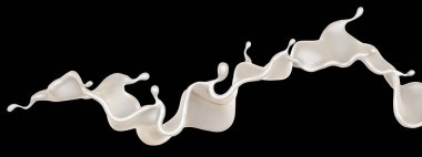 Siyah arka planda bir damla süt. 3d görüntüleme, 3d illüstrasyon.