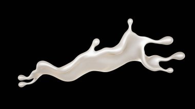 Siyah arka planda bir damla süt. 3d görüntüleme, 3d illüstrasyon.