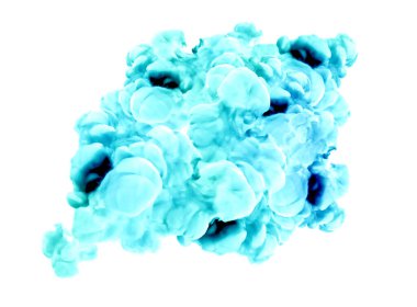 Beyaz arka planda turkuaz duman. 3d görüntüleme, 3d illüstrasyon.