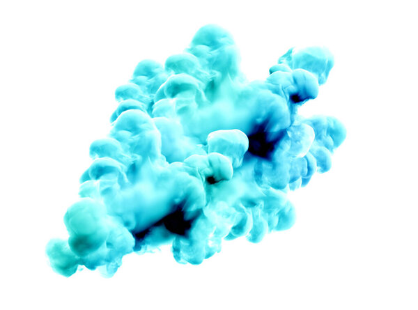 Turquoise smoke on a white background. 3d rendering, 3d illustration.