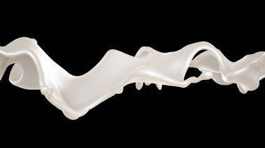 Siyah arka planda bir damla süt. 3d görüntüleme, 3d illüstrasyon.