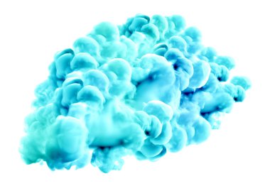 Beyaz arka planda turkuaz duman. 3d görüntüleme, 3d illüstrasyon.