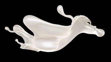 Siyah arka planda bir damla süt. 3d görüntüleme, 3d illüstrasyon.