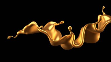 Altın kaplama sıvı siyah arka plan. 3d görüntüleme, 3d illüstrasyon.