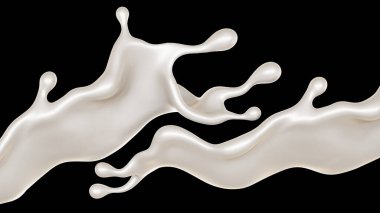 Siyah arka planda bir damla süt. 3d görüntüleme, 3d illüstrasyon.