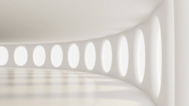 Fütürist beyaz iç döşeme. 3d görüntüleme, 3d illüstrasyon.