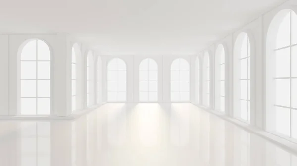 Luxurious white empty interior with windows. 3d rendering, 3d illustration.