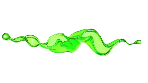 Spritzer Transparenter Flüssigkeit Grüner Farbe Auf Weißem Hintergrund Darstellung Illustration — Stockfoto
