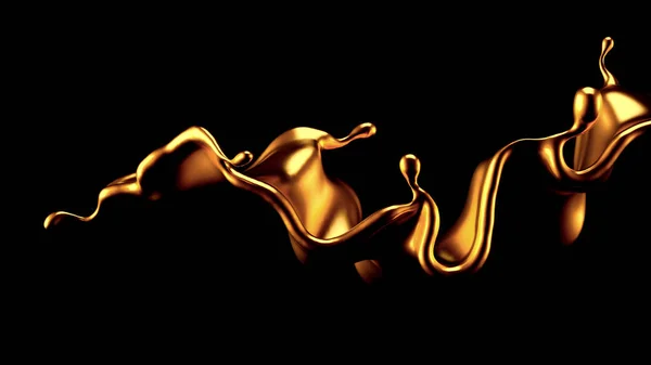 Золотой Брызг Жидкости Черный Фон Рендеринг Иллюстрация — стоковое фото