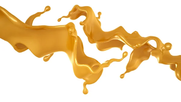 Golden Yellow Splash Caramel Rendering Illustration — Stock Photo, Image