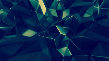 Üçgenli yeşil kristal arka plan. 3d görüntüleme, 3d illüstrasyon.