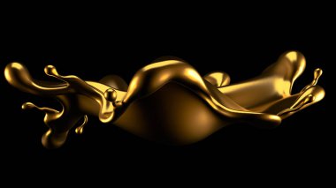 Şatafatlı altın bir sıvı sıçraması. 3d görüntüleme, 3d illüstrasyon.