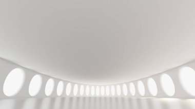 Fütürist beyaz iç döşeme. 3d görüntüleme, 3d illüstrasyon.