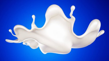 Mavi arka planda bir tutam süt. 3d görüntüleme, 3d illüstrasyon.