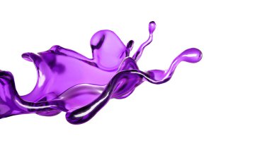 Beyaz arka planda mor rengin şeffaf sıvısı. 3d görüntüleme, 3d illüstrasyon.