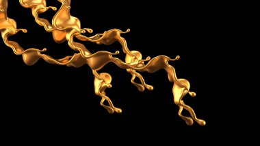 Altın kaplama sıvı siyah arka plan. 3d görüntüleme, 3d illüstrasyon.