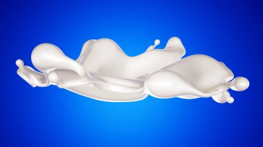 Mavi arka planda bir tutam süt. 3d görüntüleme, 3d illüstrasyon.