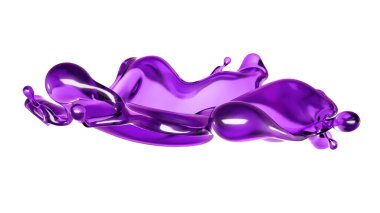 Beyaz arka planda mor rengin şeffaf sıvısı. 3d görüntüleme, 3d illüstrasyon.