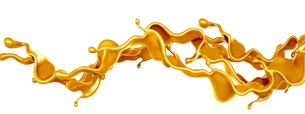 Golden Yellow Splash Caramel Rendering Illustration — Stock Photo, Image