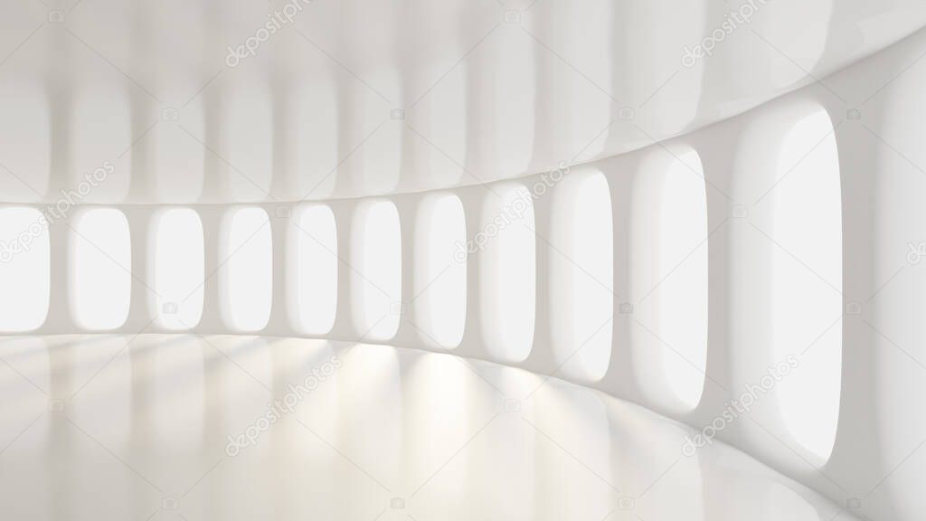 Futuristic white empty matte interior. 3d rendering, 3d illustration.