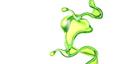 Şeffaf yeşil bir sıvı damlası. 3d görüntüleme, 3d illüstrasyon.