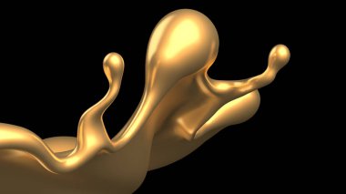 Şatafatlı altın bir sıvı sıçraması. 3d görüntüleme, 3d illüstrasyon.