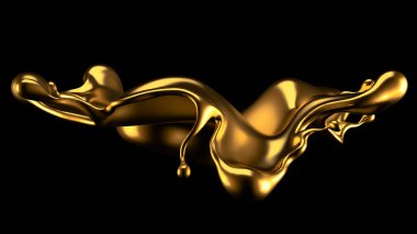 Şatafatlı altın bir sıvı sıçraması. 3d görüntüleme, 3d illüstrasyon.