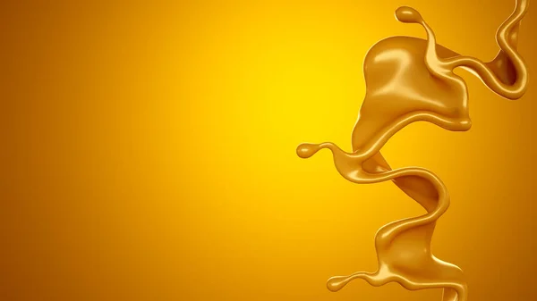 Golden Splash Van Karamel Een Gele Achtergrond Weergave Illustratie — Stockfoto